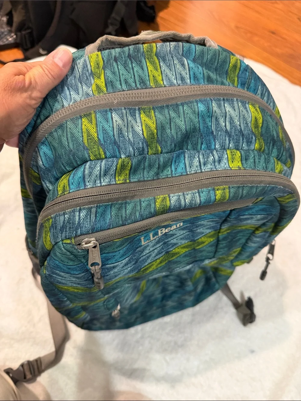 *Vintage* L.L. Bean Teal and Green Striped Backpack